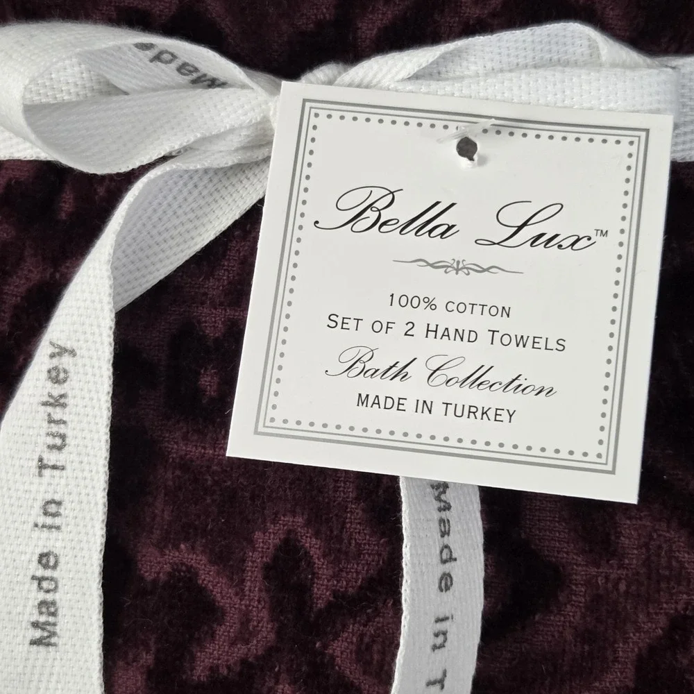 Bella Lux 4pc Turkish Cotton Velour Towel Set Merlot Floral Embossed 2Bath 2Hand